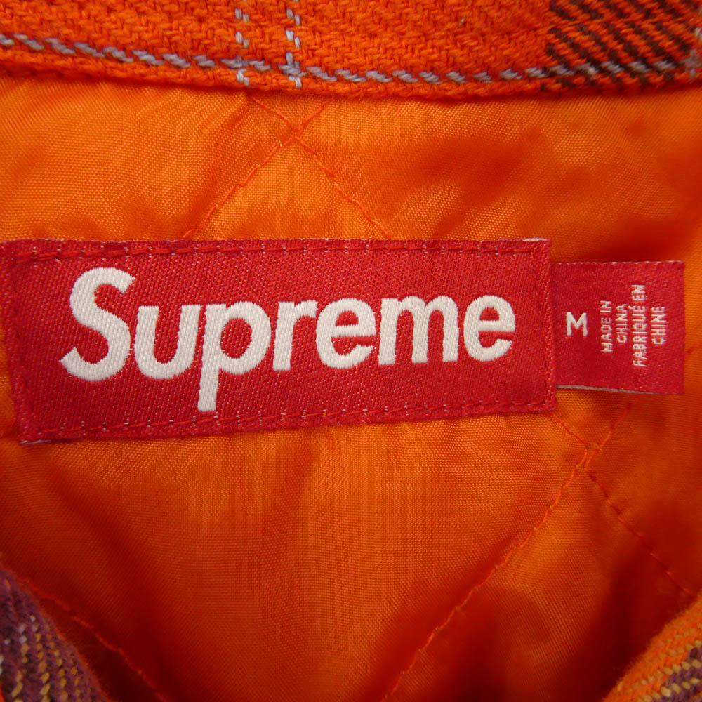 Supreme シュプリーム 24SS Quilted Flannel Snap Shirt 裏地 キルティング フランネル スナップボタン 長袖 シャツ オレンジ系 M【中古】