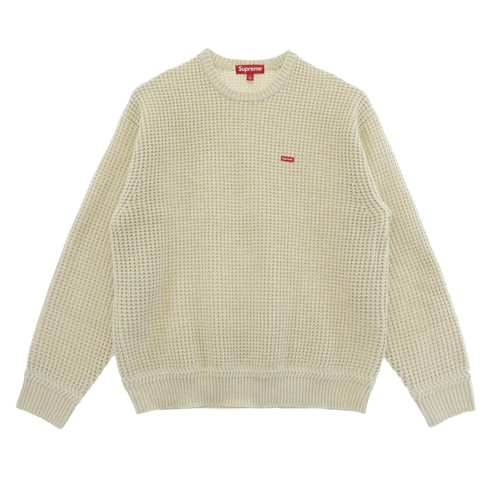 Supreme シュプリーム 24AW Waffle Small Box Sweater スモールボックスロゴ クルーネック ワッフル セーター オフホワイト系 L【美品】【中古】