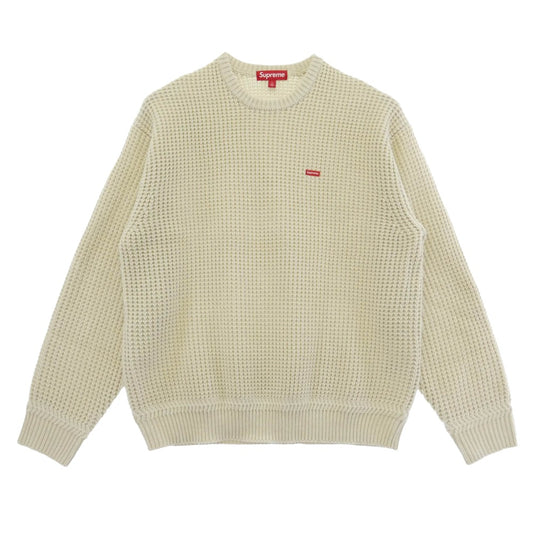 Supreme シュプリーム 24AW Waffle Small Box Sweater スモールボックスロゴ クルーネック ワッフル セーター オフホワイト系 L【美品】【中古】