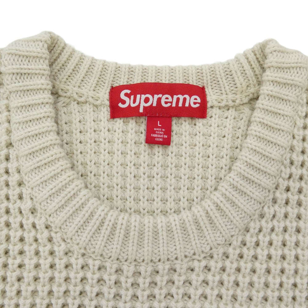 Supreme シュプリーム 24AW Waffle Small Box Sweater スモールボックスロゴ クルーネック ワッフル セーター オフホワイト系 L【美品】【中古】