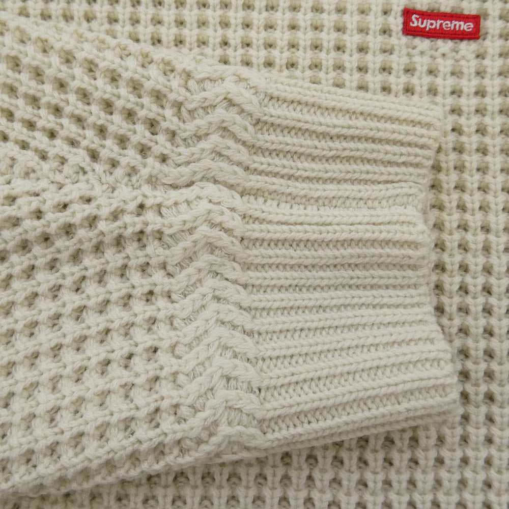 Supreme シュプリーム 24AW Waffle Small Box Sweater スモールボックスロゴ クルーネック ワッフル セーター オフホワイト系 L【美品】【中古】