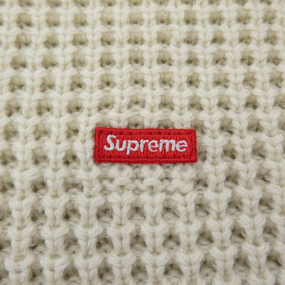 Supreme シュプリーム 24AW Waffle Small Box Sweater スモールボックスロゴ クルーネック ワッフル セーター オフホワイト系 L【美品】【中古】