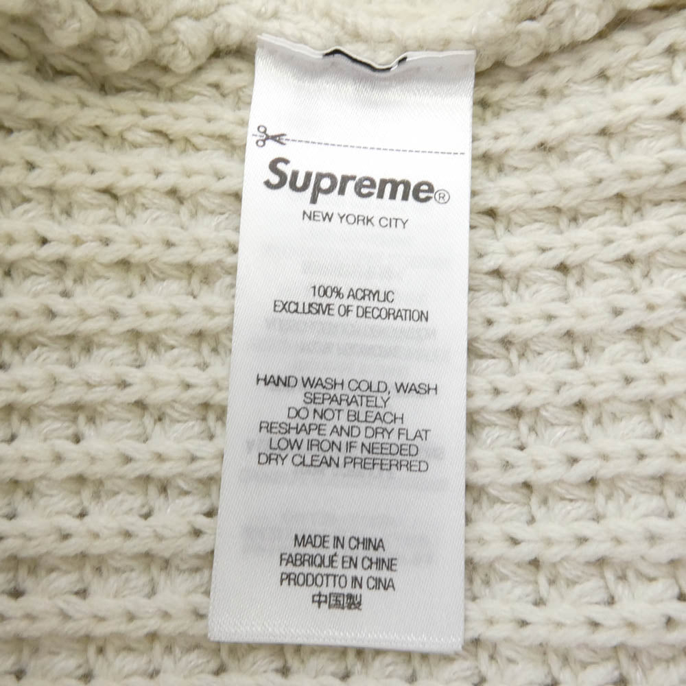 Supreme シュプリーム 24AW Waffle Small Box Sweater スモールボックスロゴ クルーネック ワッフル セーター オフホワイト系 L【美品】【中古】