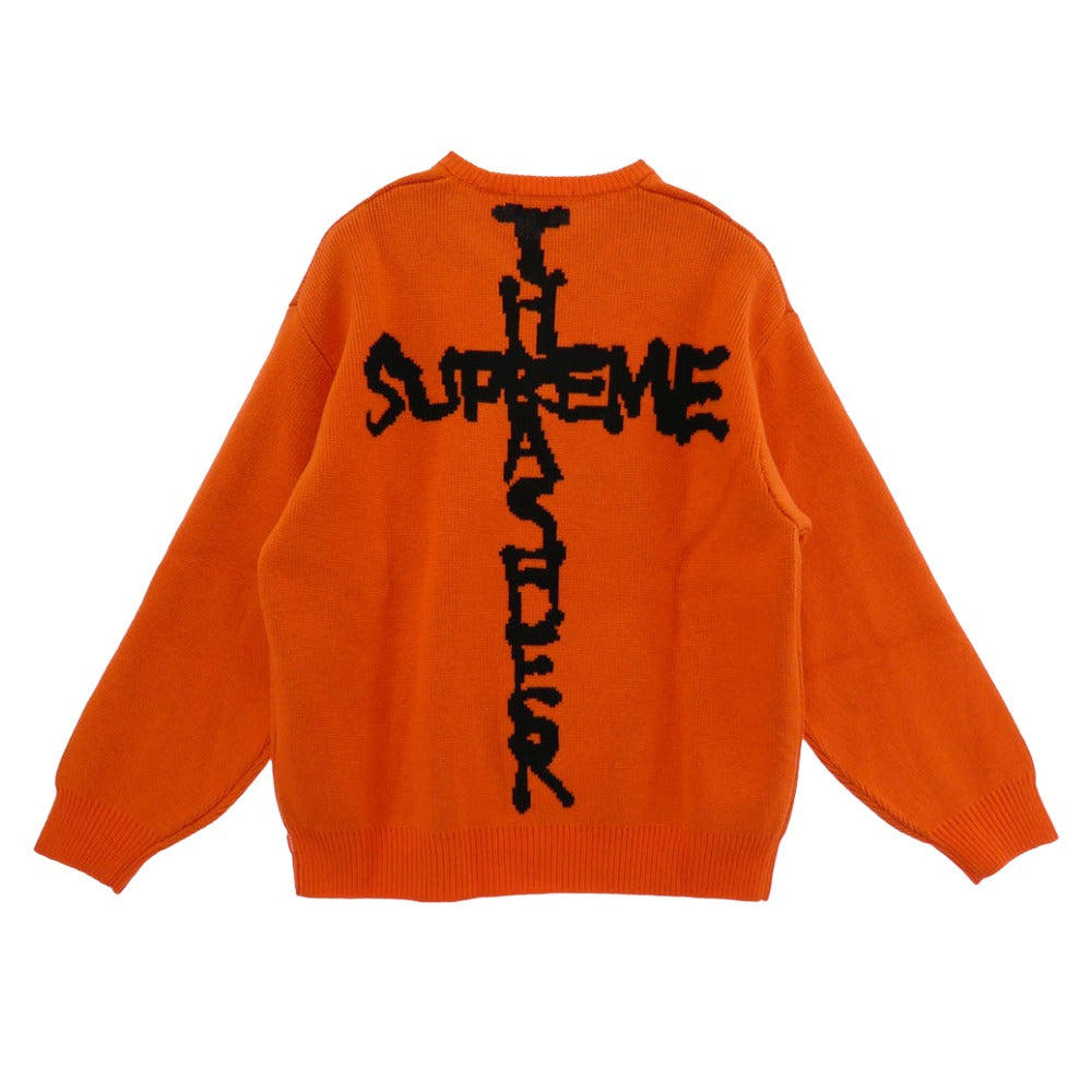 Supreme シュプリーム THRASHER スラッシャー 24AW × Thrasher SWEATER スラッシャー バック クロスプリント セーター ロゴ ニット オレンジ系 L【美品】【中古】