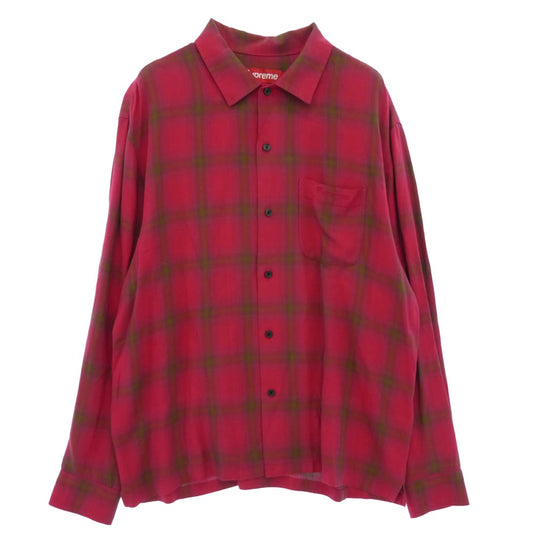 Supreme シュプリーム 26SS Shadow Plaid Rayon Shirt シャドー プレイド レーヨン オープンカラー チェック 長袖 シャツ ピンク系 M【中古】