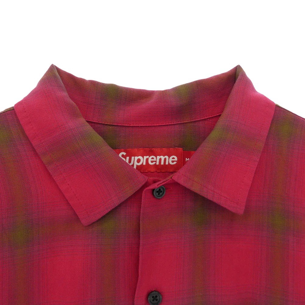 Supreme シュプリーム 26SS Shadow Plaid Rayon Shirt シャドー プレイド レーヨン オープンカラー チェック 長袖 シャツ ピンク系 M【中古】