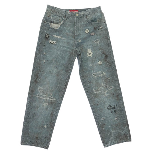 Supreme シュプリーム 24AW HJR Trompe L'oeil Loose Fit Jean ダメージプリント トロンプルイユ ルーズフィット ジーンズ デニム パンツ ライトブルー系 マルチカラー系 W30【中古】