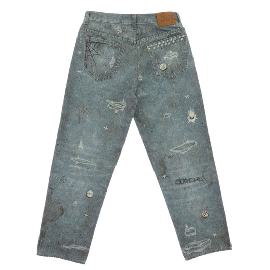 Supreme シュプリーム 24AW HJR Trompe L'oeil Loose Fit Jean ダメージプリント トロンプルイユ ルーズフィット ジーンズ デニム パンツ ライトブルー系 マルチカラー系 W30【中古】