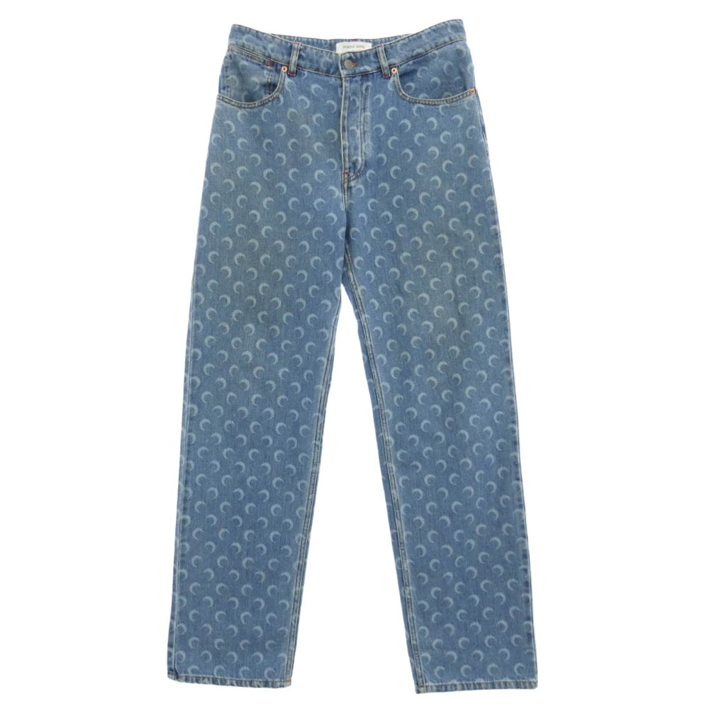 マリーンセル イタリア製 WHITE LINE ホワイトライン Printed denim jeans ムーンプリント 総柄 デニム パンツ ジーンズ インディゴブルー系 48【中古】