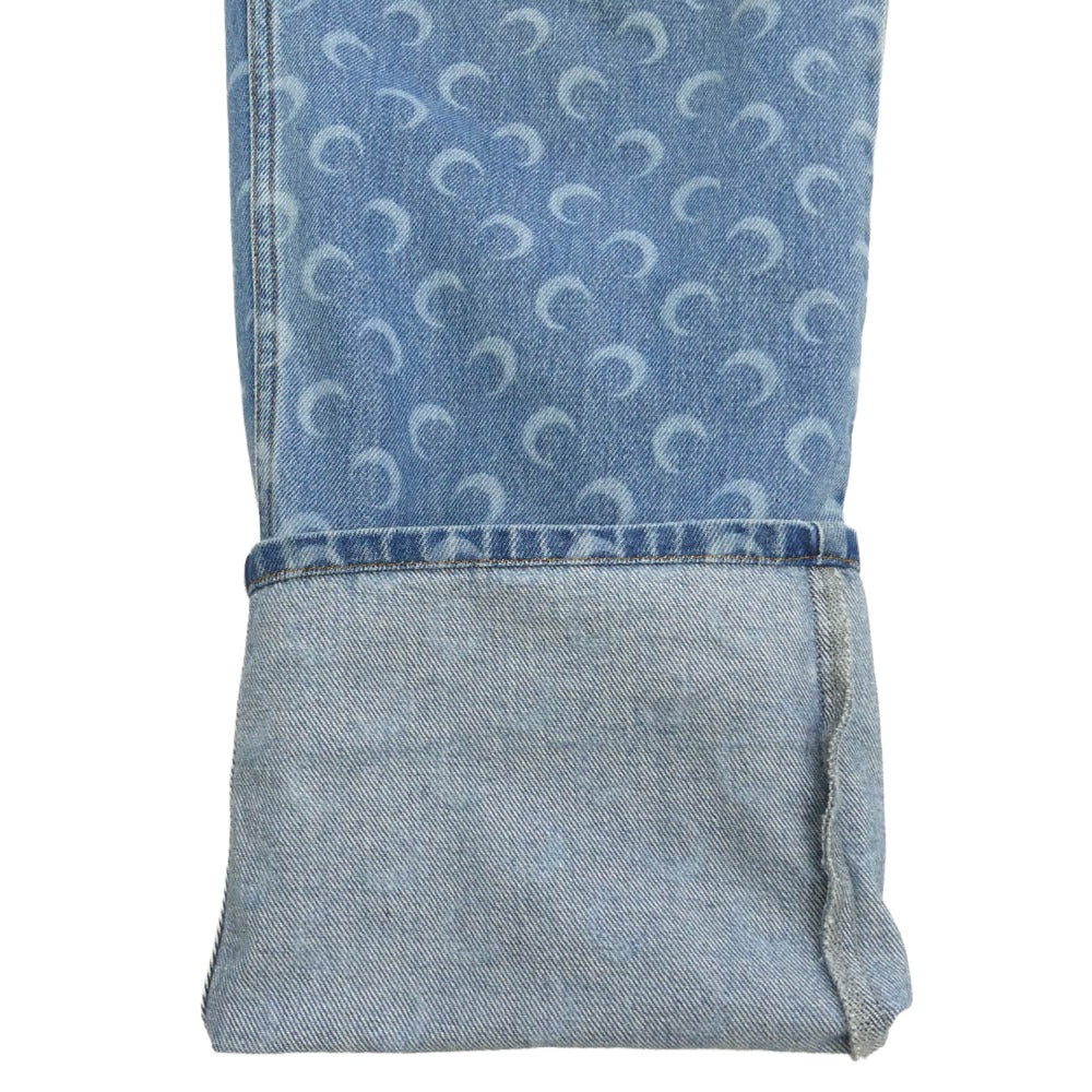 マリーンセル イタリア製 WHITE LINE ホワイトライン Printed denim jeans ムーンプリント 総柄 デニム パンツ ジーンズ インディゴブルー系 48【中古】