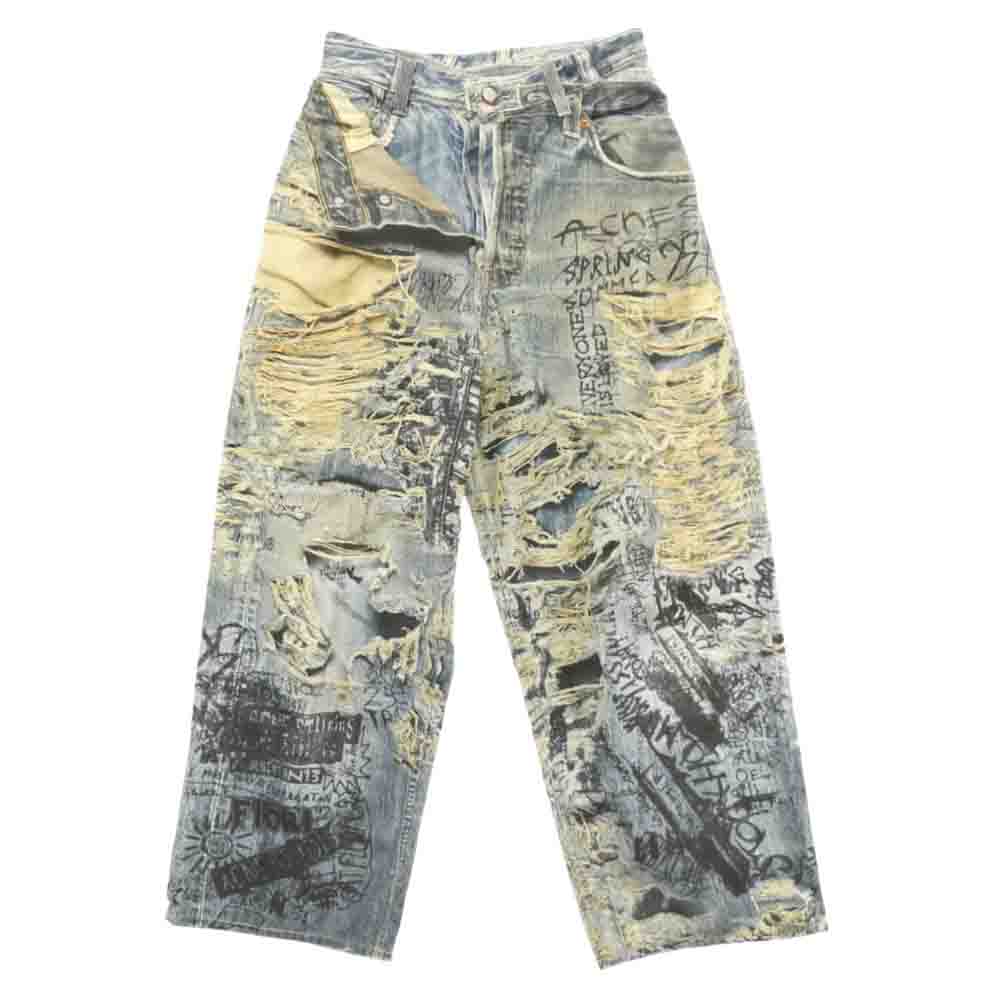 ACNE STUDIOS アクネストゥディオズ FN-MN-TROU001097 BK0679 SUPER BAGGY FIT JEANS 転写プリント総柄 ルーズ フィット デニム パンツ インディゴブルー系 マルチカラー系 46【中古】