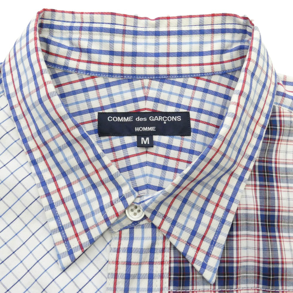 COMME des GARCONS HOMME コムデギャルソンオム AD2014 HO-B048 CDG パッチワーク チェック ストラップ 柄 長袖 シャツ マルチカラー系 M【中古】