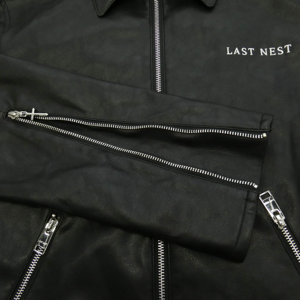 ラストネスト faux single leather jacket フェイク レザー シングル ライダース ジャケット ブラック系 XL【中古】