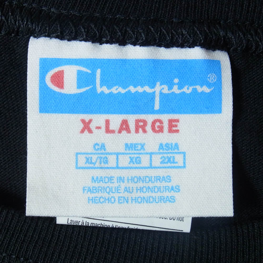 HARLEY DAVIDSON ハーレーダビッドソン Champion チャンピオン Champion チャンピオン Wネーム ロゴプリント バックロゴワッペン クルーネック 半袖 Tシャツ ブラック系 XL【美品】【中古】