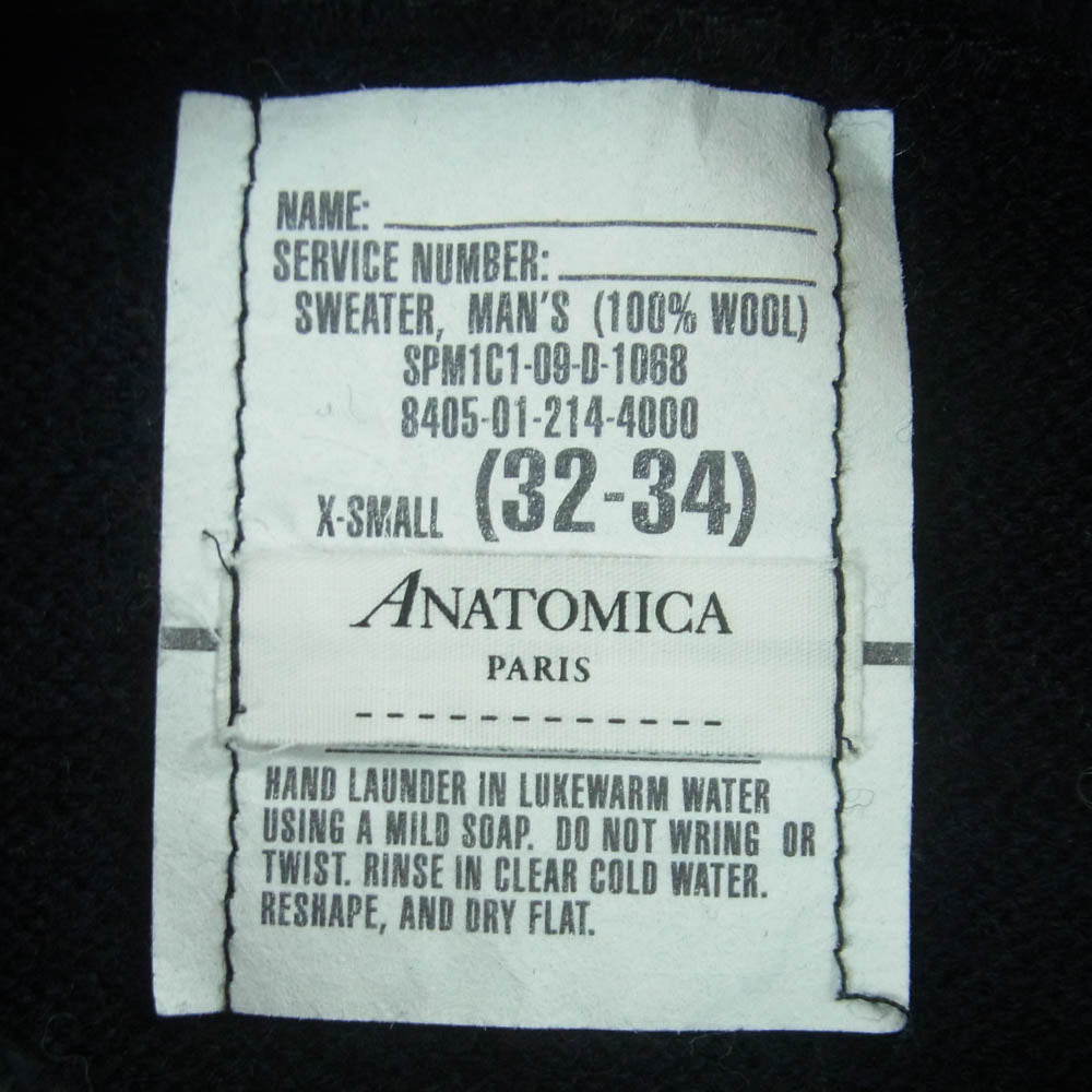 ANATOMICA アナトミカ spm1c1-09-d-1068 USA製 MOC NECK SWEATER ウール モックネック セーター ミリタリー ニット ダークネイビー系 XS 32-34【中古】
