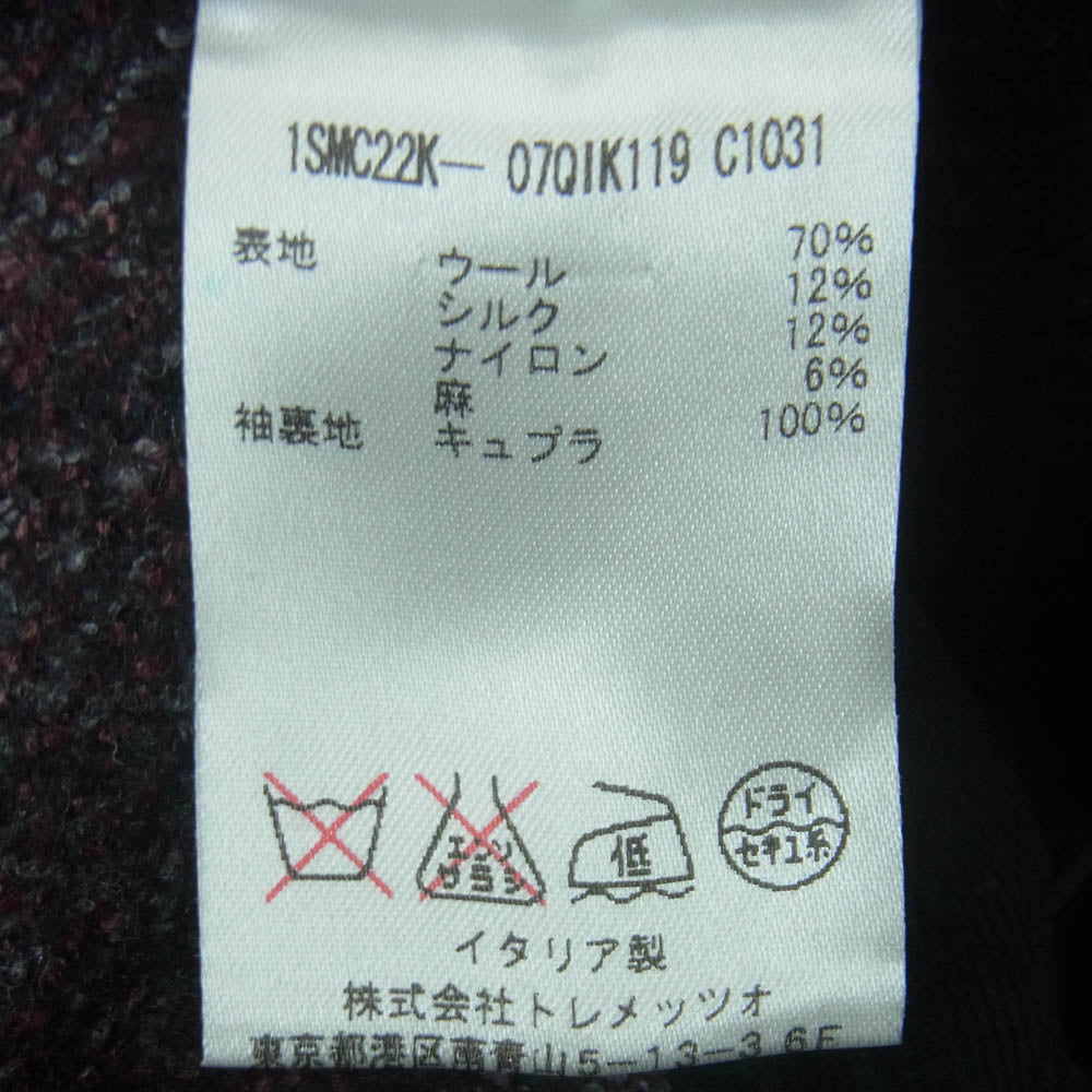 タリアトーレ 1SMC22K-07QIK119 イタリア製 ウールシルク チェック 1B テーラード ジャケット ブレザー グレー系 レッド系 44【中古】