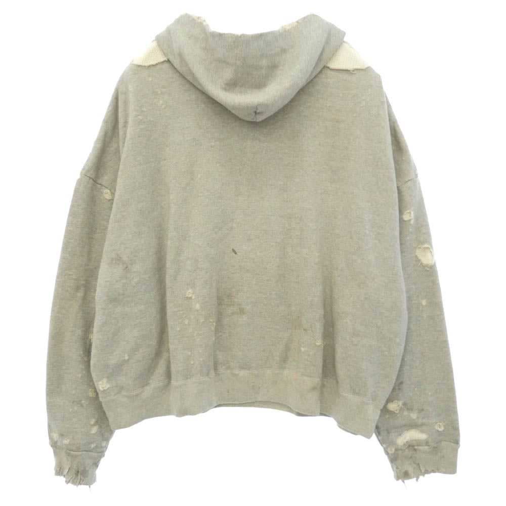 READY MADE レディメイド RE-CO-GY-00-00-284 DOUBLE FACE HOODIE ダブルフェイス 裏地サーマル ダメージ加工 フーディー パーカー グレー系 L【中古】