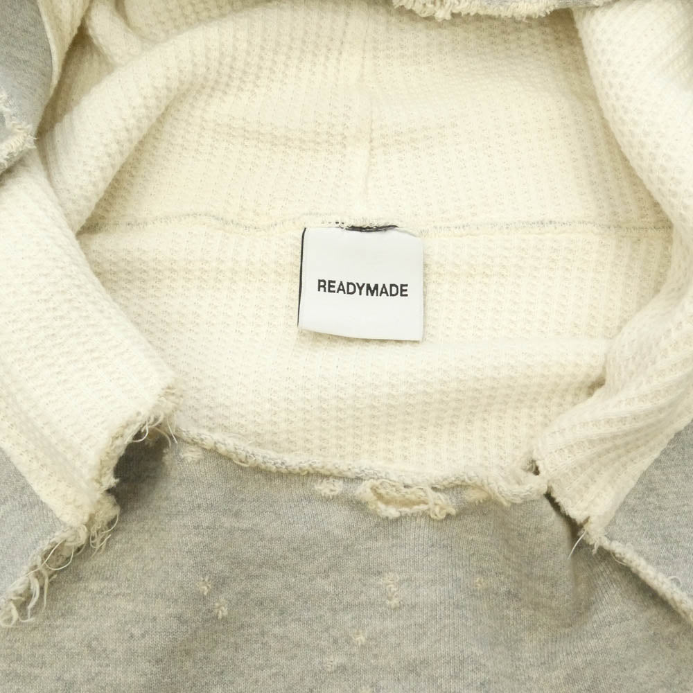 READY MADE レディメイド RE-CO-GY-00-00-284 DOUBLE FACE HOODIE ダブルフェイス 裏地サーマル ダメージ加工 フーディー パーカー グレー系 L【中古】