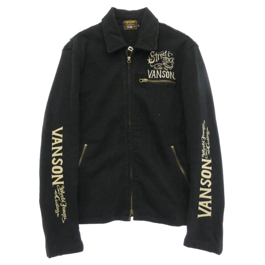 VANSON バンソン Street ＆ Track 刺繍 ジップ ジャケット ブラック系 L【中古】