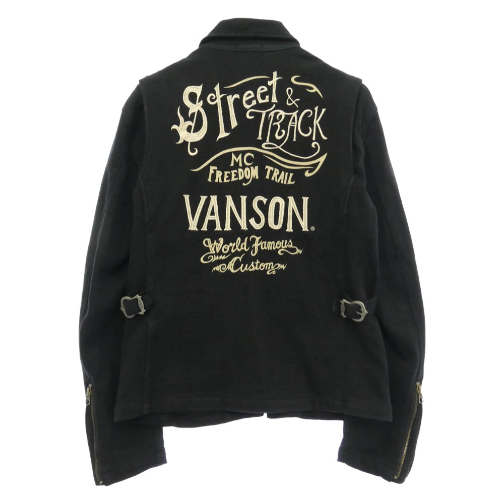 VANSON バンソン Street ＆ Track 刺繍 ジップ ジャケット ブラック系 L【中古】
