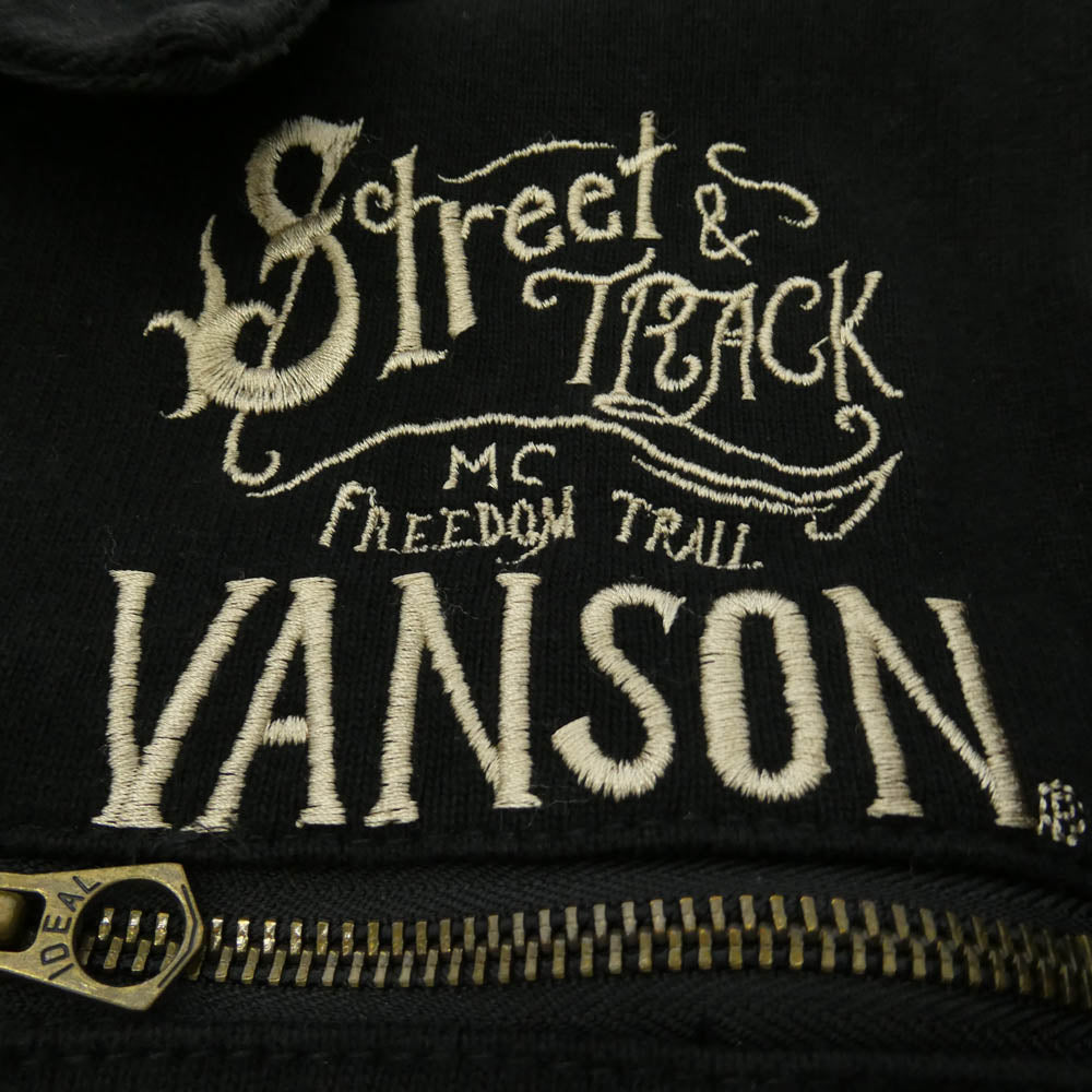 VANSON バンソン Street ＆ Track 刺繍 ジップ ジャケット ブラック系 L【中古】
