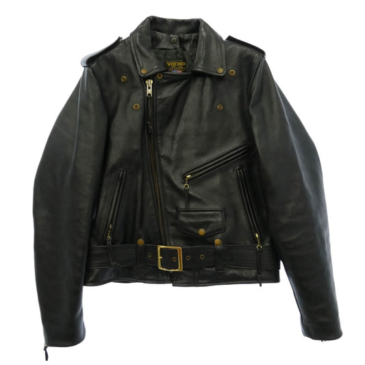 VANSON バンソン レザー ダブル ライダース ジャケット ブラック系 40【中古】
