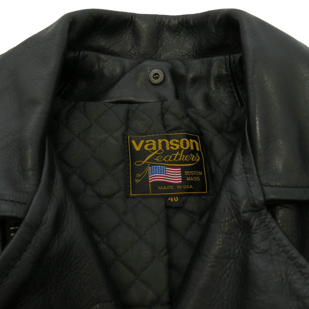 VANSON バンソン レザー ダブル ライダース ジャケット ブラック系 40【中古】