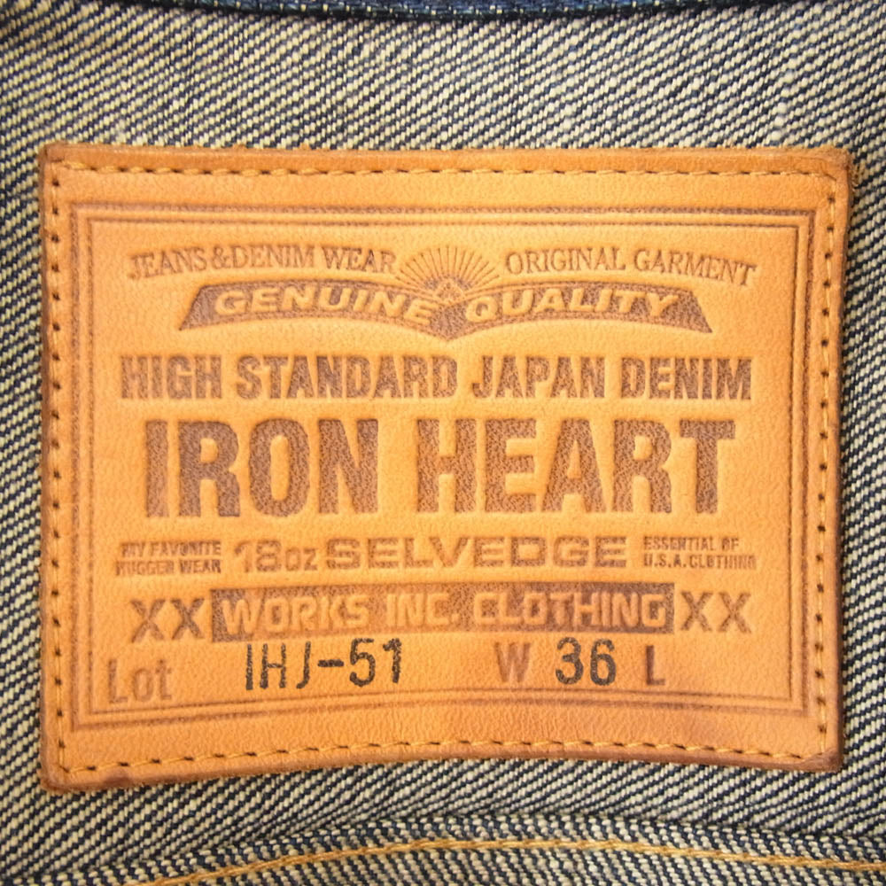 IRON HEART アイアンハート IHJ-51 18oz type 2nd セカンドタイプ セルビッチ 赤耳 デニム ジャケット インディゴブルー系 36【中古】