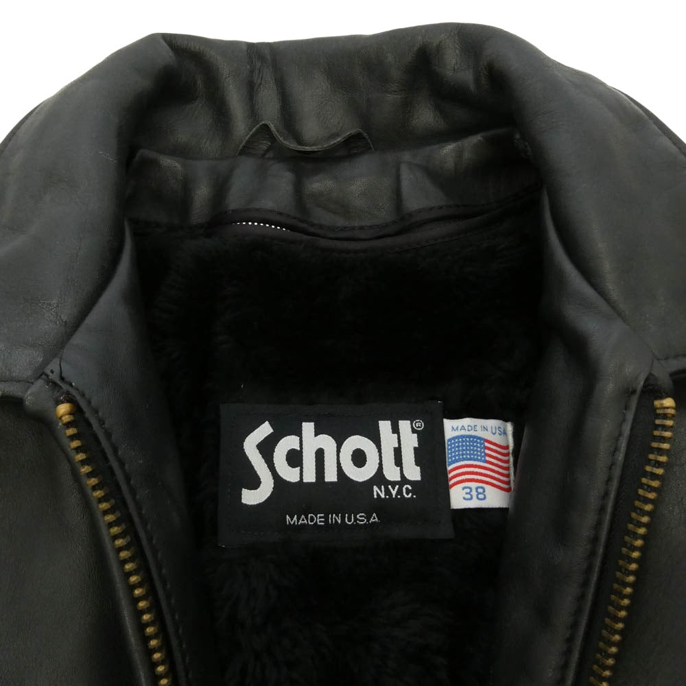 schott ショット ボアライナー付属 レザー シングル ライダース ジャケット ブラック系 38【中古】