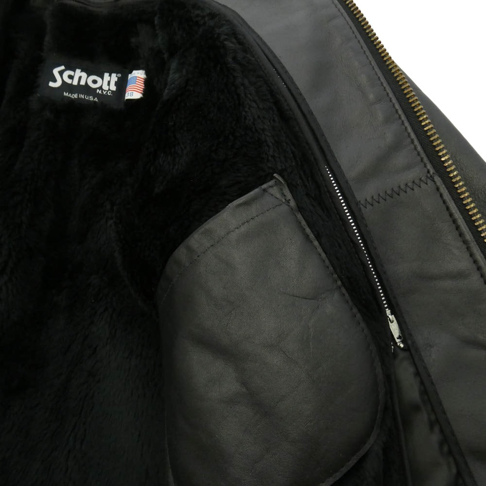 schott ショット ボアライナー付属 レザー シングル ライダース ジャケット ブラック系 38【中古】