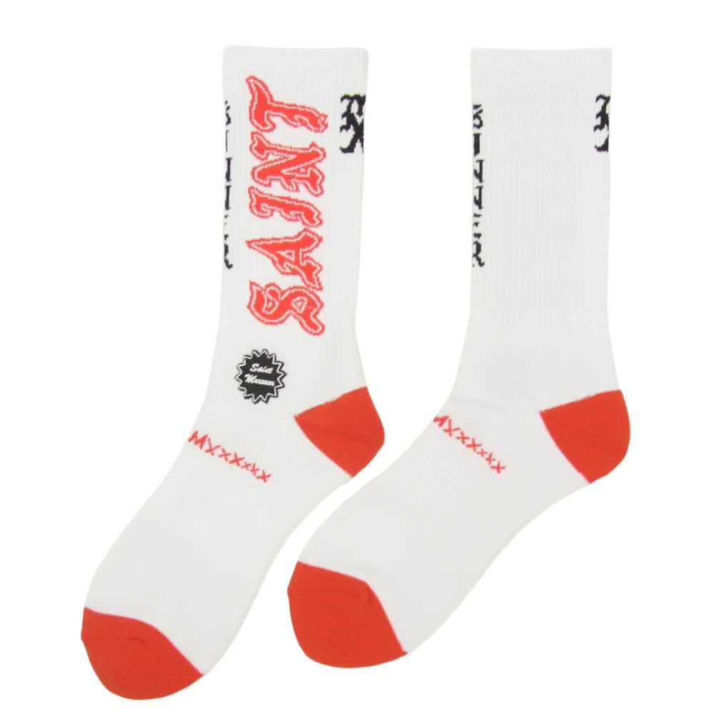 SAINT MICHAEL セントマイケル 26SS SM-MK8-0000-106 SAINT SOCKS RED セントソックス 靴下 レッド ホワイト系 M【新古品】【未使用】【中古】