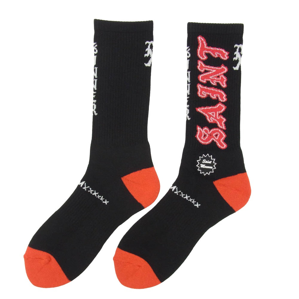 SAINT MICHAEL セントマイケル 26SS SM-MK8-0000-110 SAINT SOCKS BLACK RED セントソックス 靴下 ブラック＆レッド ブラック系 M【新古品】【未使用】【中古】