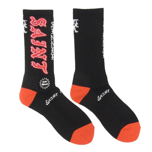 SAINT MICHAEL セントマイケル 26SS SM-MK8-0000-110 SAINT SOCKS BLACK RED セントソックス 靴下 ブラック＆レッド ブラック系 M【新古品】【未使用】【中古】