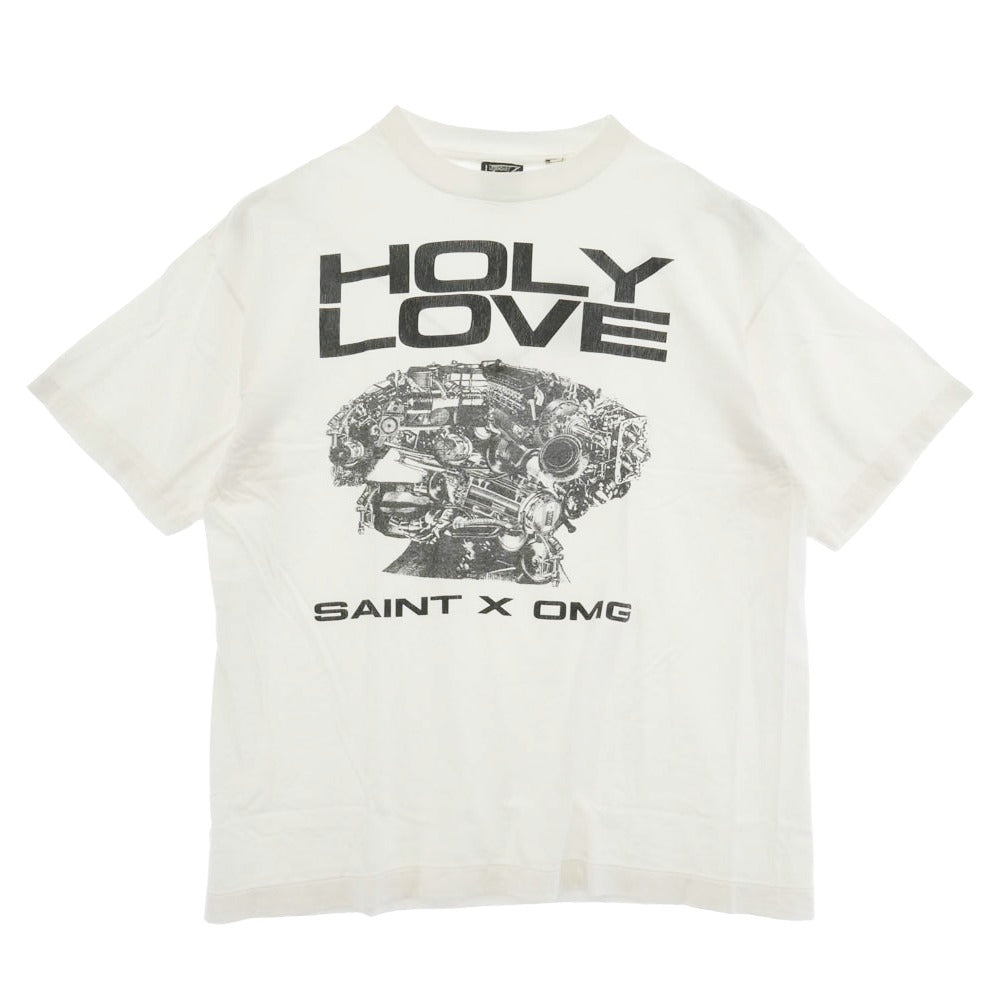 SAINT MICHAEL セントマイケル 26SS SM-MK8-0000-C08 x 河村康輔 HOLY LOVE KK_SS T-SHIRT ヴィンテージ加工 半袖 Tシャツ ホワイト系 L【極上美品】【中古】