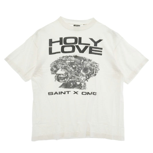 SAINT MICHAEL セントマイケル 26SS SM-MK8-0000-C08 x 河村康輔 HOLY LOVE KK_SS T-SHIRT ヴィンテージ加工 半袖 Tシャツ ホワイト系 L【極上美品】【中古】