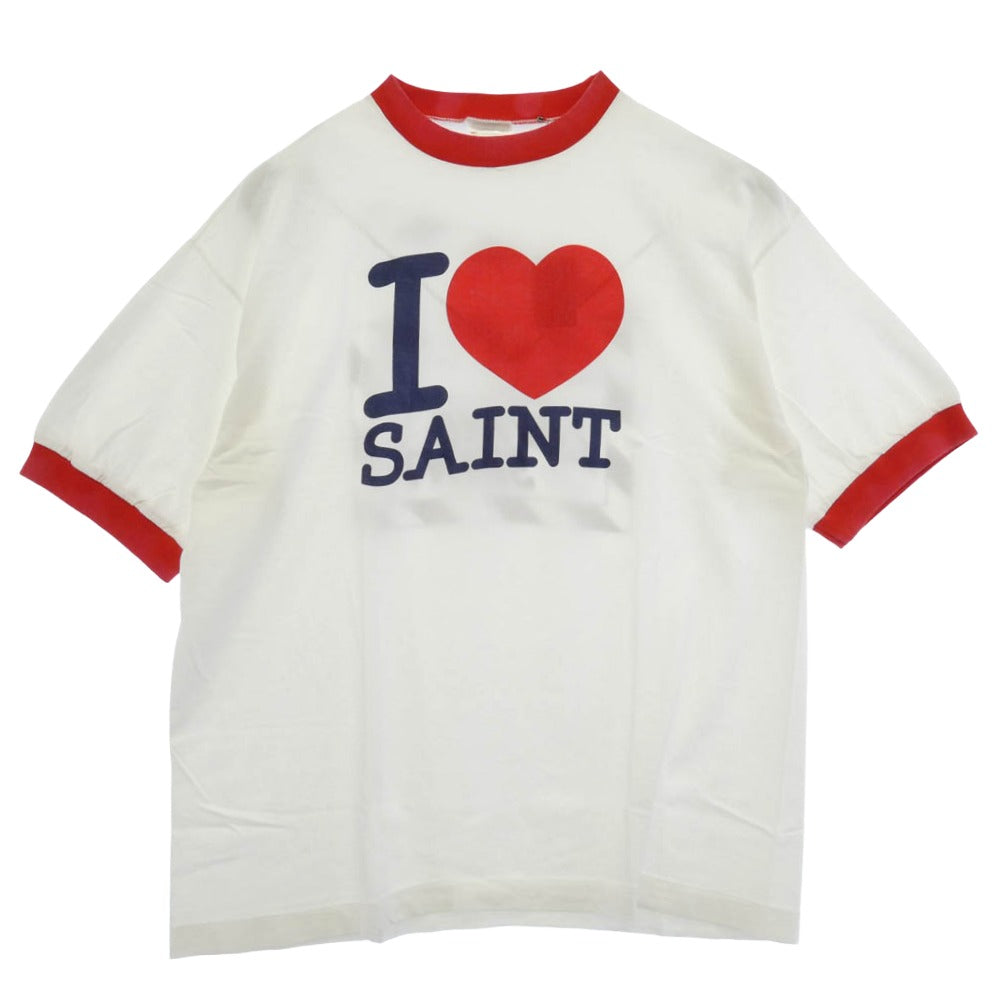 SAINT MICHAEL セントマイケル 26SS SM-MK8-0000-018 I LOVE SAINT_SS T-SHIRT ヴィンテージ加工 リンガー 半袖 Tシャツ ホワイト系 L【極上美品】【中古】