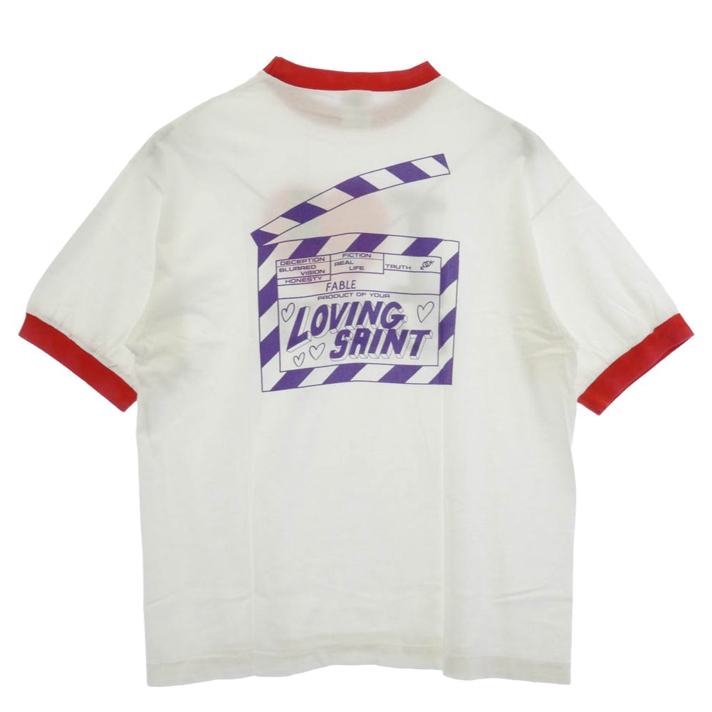 SAINT MICHAEL セントマイケル 26SS SM-MK8-0000-018 I LOVE SAINT_SS T-SHIRT ヴィンテージ加工 リンガー 半袖 Tシャツ ホワイト系 L【極上美品】【中古】