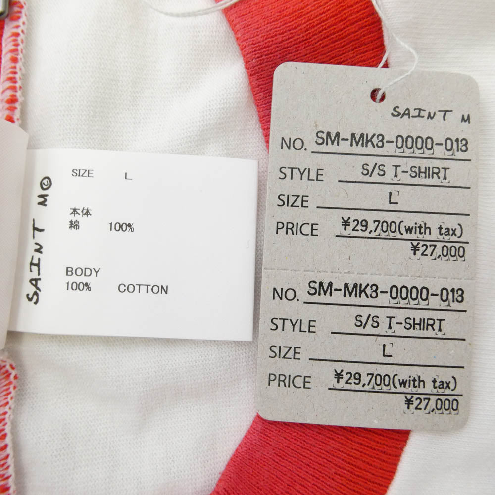 SAINT MICHAEL セントマイケル 26SS SM-MK8-0000-018 I LOVE SAINT_SS T-SHIRT ヴィンテージ加工 リンガー 半袖 Tシャツ ホワイト系 L【極上美品】【中古】
