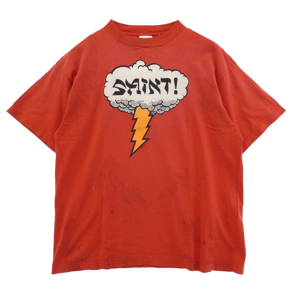 SAINT MICHAEL セントマイケル 26SS SM-MK8-0000-024 SAINT!_SS T-SHIRT ヴィンテージ加工 半袖 Tシャツ レッド系 L【極上美品】【中古】
