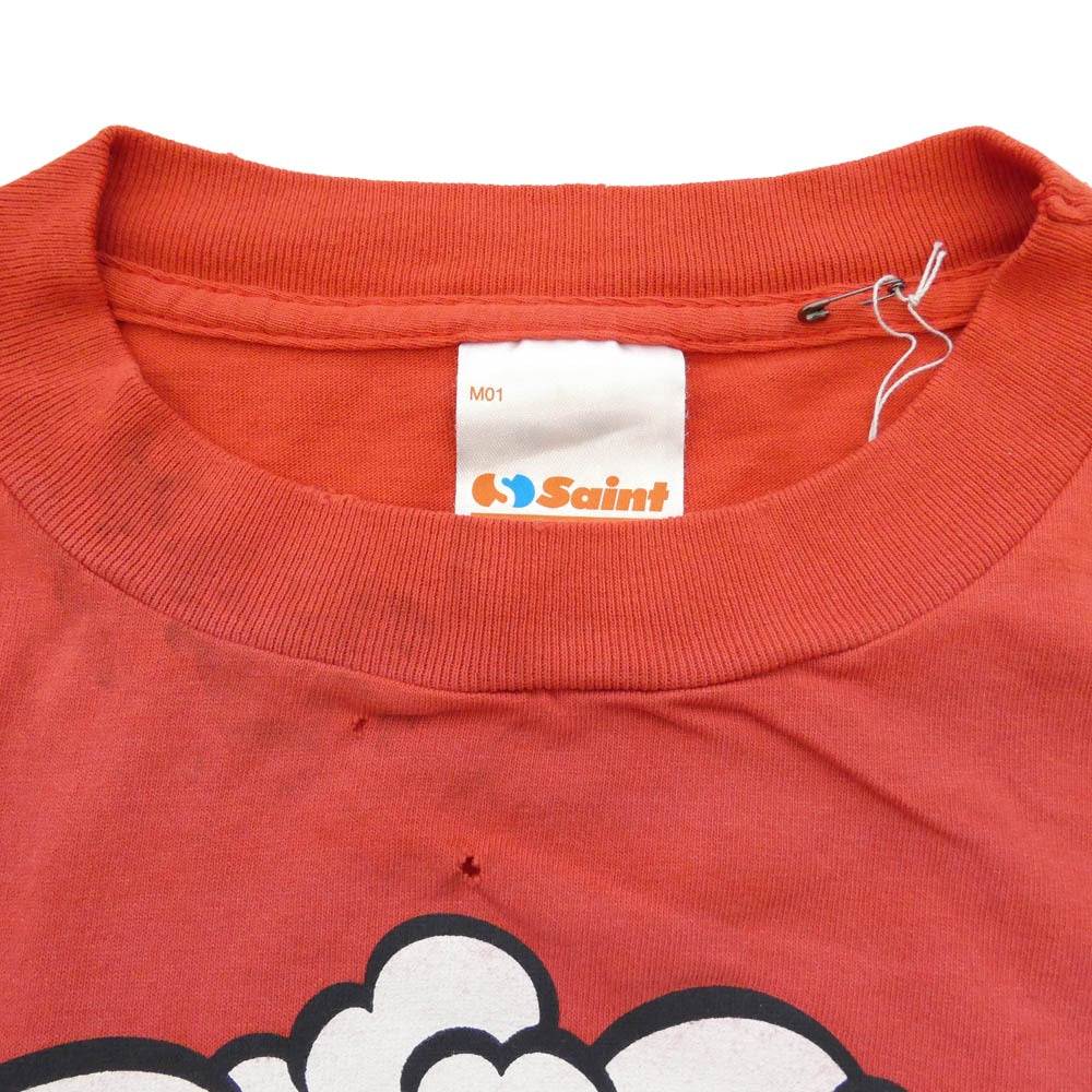 SAINT MICHAEL セントマイケル 26SS SM-MK8-0000-024 SAINT!_SS T-SHIRT ヴィンテージ加工 半袖 Tシャツ レッド系 L【極上美品】【中古】