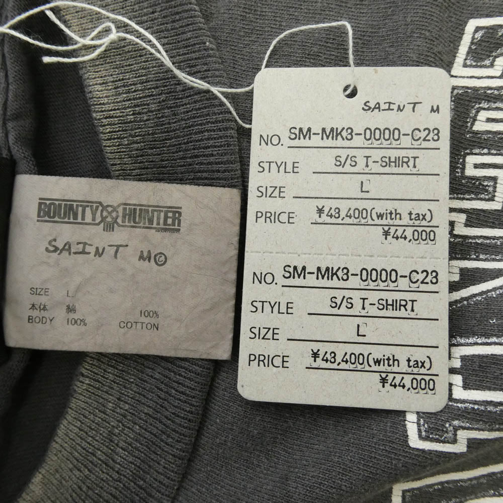 SAINT MICHAEL セントマイケル BOUNTY HUNTER バウンティーハンター 26SS SM-MK8-0000-C28 x BOUNTY HUNTER バウンティーハンター BH_SS TEE SKULL-K&BABY-M ヴィンテージ加工 半袖 Tシャツ Lサイズ グレー系 L【極上美品】【中古】