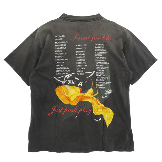 SAINT MICHAEL セントマイケル 26SS SM-MK8-0000-C25 x AEROSMITH エアロスミス JUST PUSH PLAY TOUR AS_SS T-SHIRT プリント ヴィンテージ加工 半袖 Tシャツ ダークグレー系 M【極上美品】【中古】
