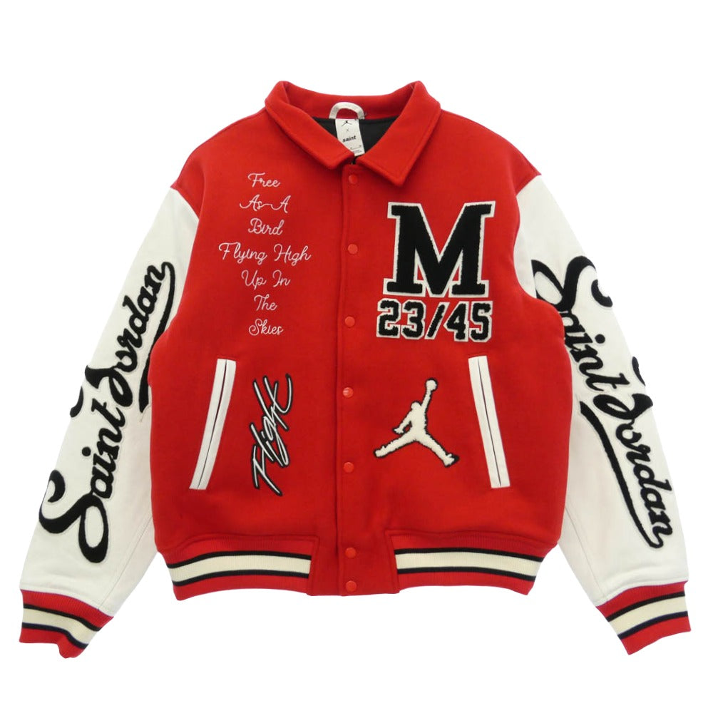 SAINT MICHAEL セントマイケル NIKE AIR JORDAN ナイキ ジョーダン 26SS SM-MK8-0000-J08 x JORDAN BRAND ジョーダンブランド MJ SM VARSITY JKT レザー切替 ブルゾン バーシティジャケット レッド系 M【極上美品】【中古】