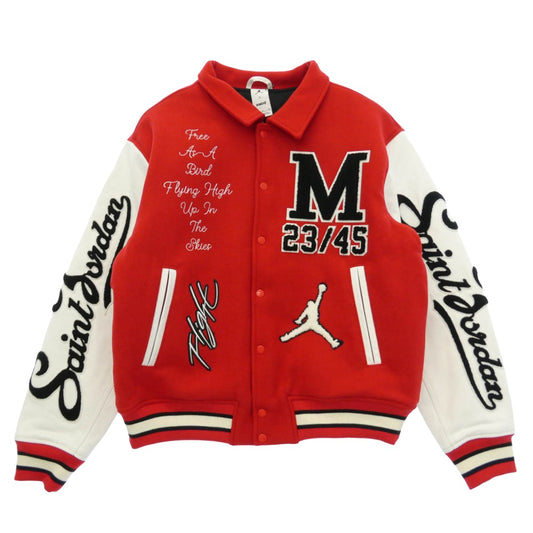 SAINT MICHAEL セントマイケル NIKE AIR JORDAN ナイキ ジョーダン 26SS SM-MK8-0000-J08 x JORDAN BRAND ジョーダンブランド MJ SM VARSITY JKT レザー切替 ブルゾン バーシティジャケット レッド系 M【極上美品】【中古】