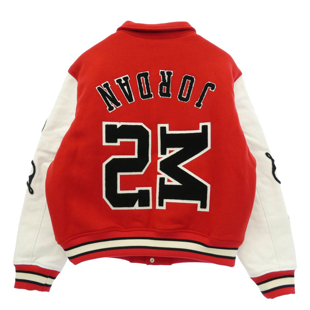 SAINT MICHAEL セントマイケル NIKE AIR JORDAN ナイキ ジョーダン 26SS SM-MK8-0000-J08 x JORDAN BRAND ジョーダンブランド MJ SM VARSITY JKT レザー切替 ブルゾン バーシティジャケット レッド系 M【極上美品】【中古】