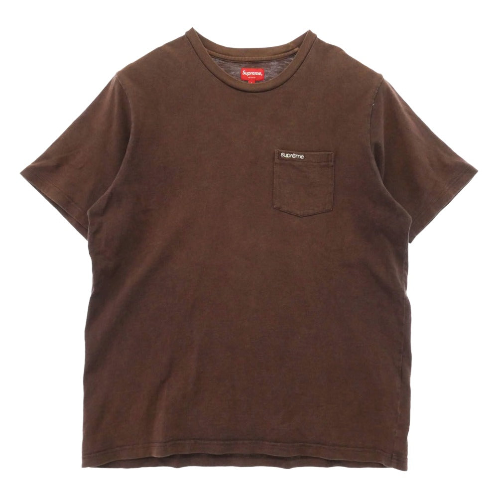 Supreme シュプリーム 22SS Pocket S/S Tee ロゴ 刺繍 ポケット Tシャツ 半袖 カットソー ブラウン系 L【中古】
