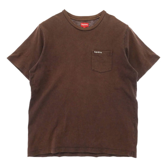 Supreme シュプリーム 22SS Pocket S/S Tee ロゴ 刺繍 ポケット Tシャツ 半袖 カットソー ブラウン系 L【中古】
