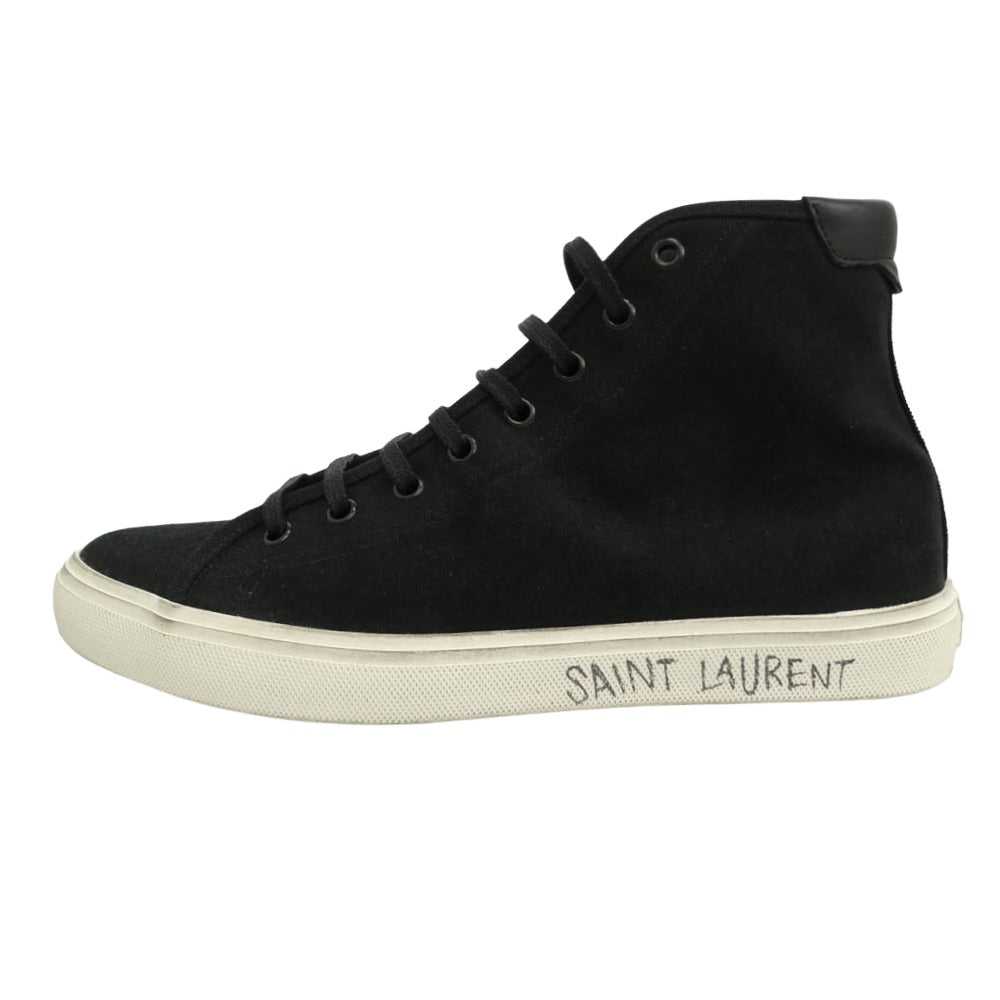SAINT LAURENT サンローラン 606075 GUZ20 MALIBU MID マリブ ミッド ダメージ加工 キャンバス スニーカー ブラック系 ホワイト系 41【極上美品】【中古】