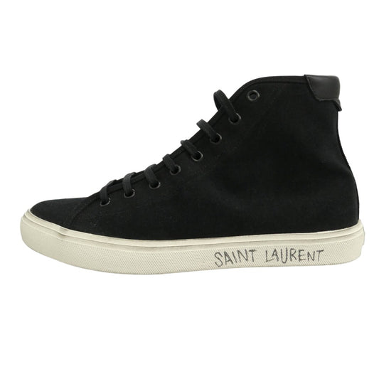 SAINT LAURENT サンローラン 606075 GUZ20 MALIBU MID マリブ ミッド ダメージ加工 キャンバス スニーカー ブラック系 ホワイト系 41【極上美品】【中古】