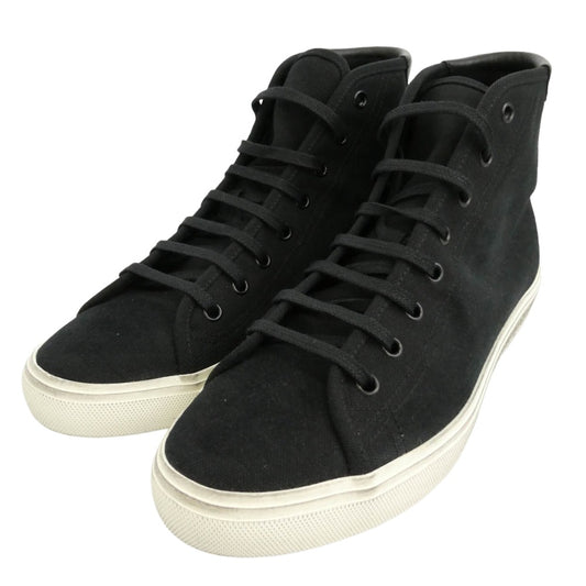 SAINT LAURENT サンローラン 606075 GUZ20 MALIBU MID マリブ ミッド ダメージ加工 キャンバス スニーカー ブラック系 ホワイト系 41【極上美品】【中古】